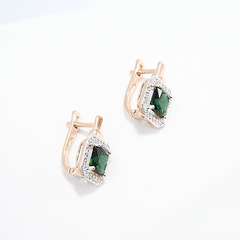 725835 -Серьги из золота 585 пробы с зелеными ситаллами и фианитами