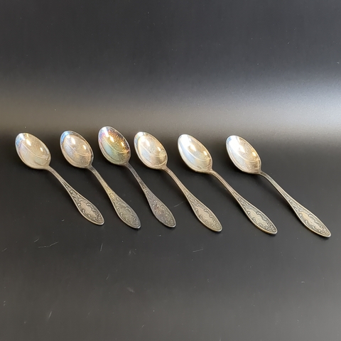 Набор из 6 чайных ложек Пламя - мельхиор - МНЦ - Кольугино - СССР