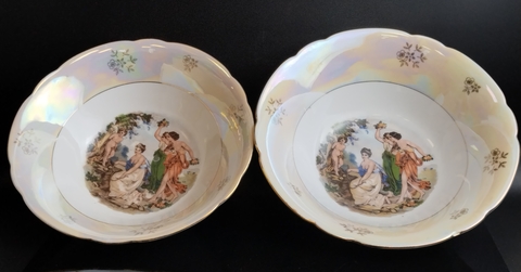 Салатники набор из 2х штук фарфоровые, из сервиза "Мадонна", Kahla GDR, люстр, изображение, золочение, винтаж времён 1970-1990 гг