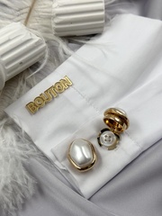 Накладка на пуговицу золотистая с жемчугом неровной формы