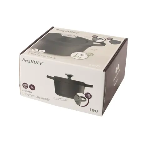 Кастрюля чугунная 20см 3л с крышкой Leo Graphite