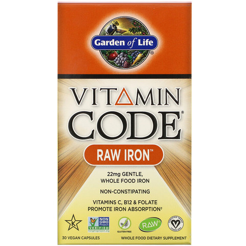 Garden of Life, Vitamin Code, RAW Iron, 30 веганских капсул