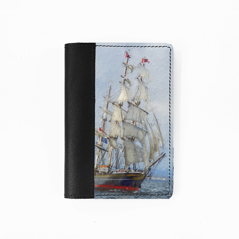 Обложка на паспорт комбинированная "Корабль масло", черная белая вставка
