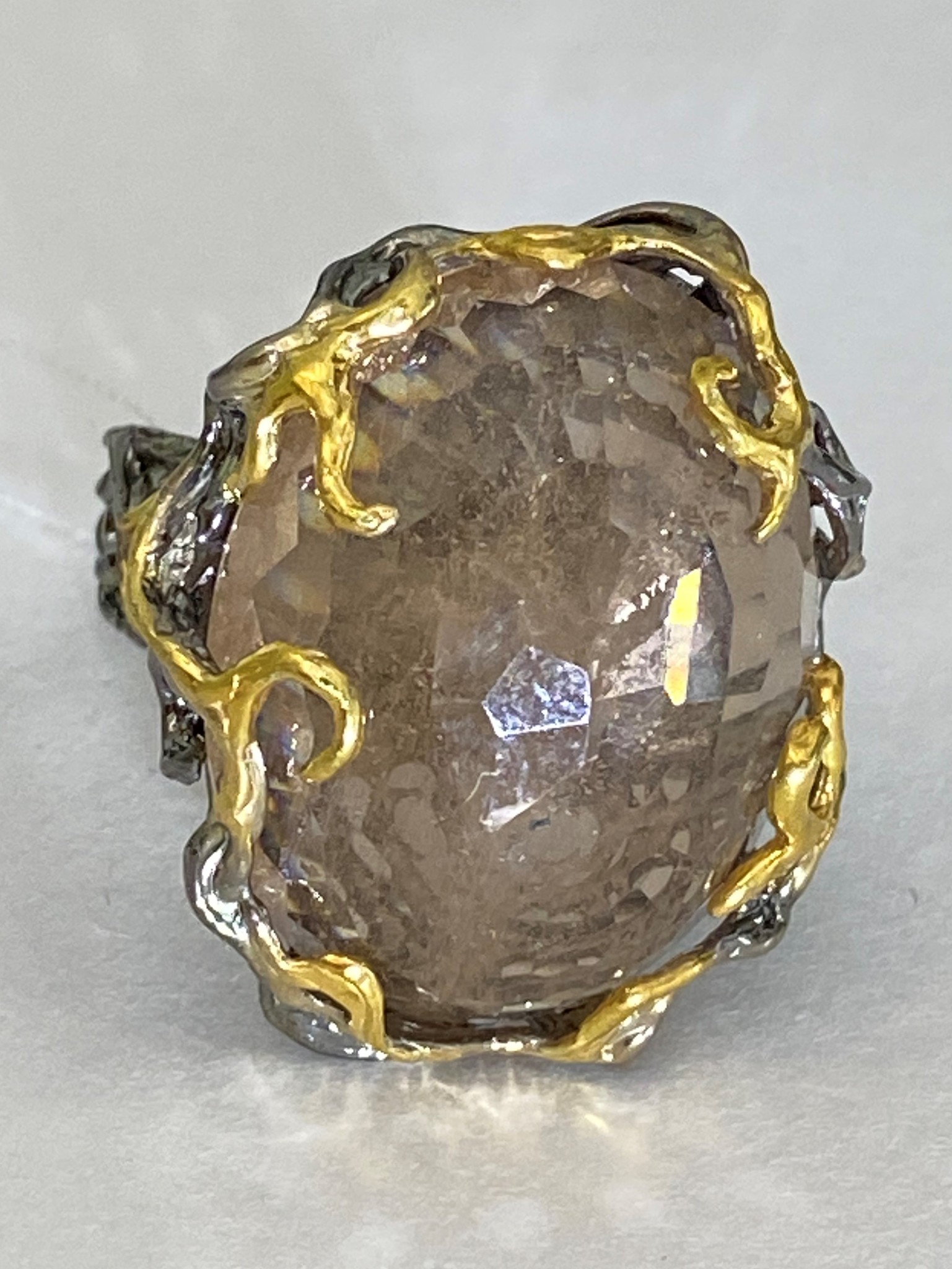 Рашель-топаз (серебряное кольцо с позолотой)