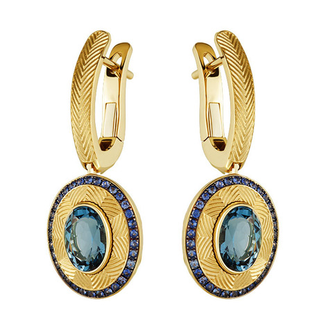 Серьги с Топазом London и Сапфирами, E0084-6/16
