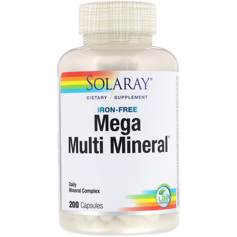 Solaray, Mega Multi Mineral, без железа, 200 капсул