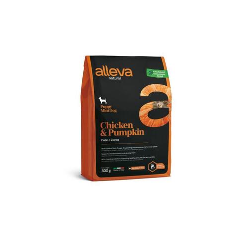 Низкозерновой корм Alleva Natural, для щенков мелких пород, курица/тыква, 800 г