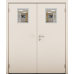 Купить Влагостойкая двустворчатая дверь Модель 3 кремовая остеклённая