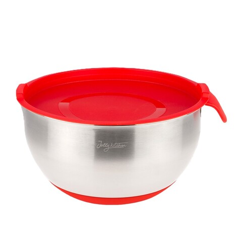 Миска Jolly Kitchen с ручкой, красная, 24 см, нержавеющая сталь 0,5 мм, объем 3,4 л
