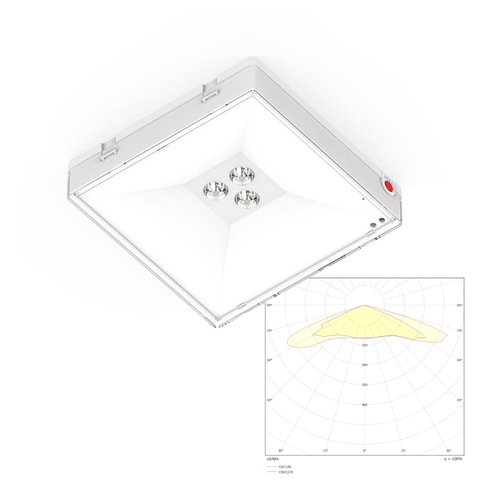 Аварийный квадратный накладной светильник Moncato OT621 SOL IP65 с диаграммой светораспределения Аварийный квадратный накладной светильник Moncato OT621 SOL IP65 с диаграммой светораспределения