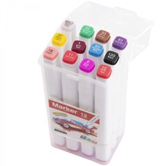 Набор cкетчмаркеров DUO Yalong,12 цв, основные, пулевид./клиновид 1-5 мм, сечение корпуса квадрат, спирт. осн., пласт. пенал с ручкой