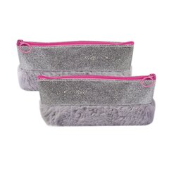 Пенал - косметичка Alingar, ПВХ-мех, молния, блестящий, 210 х 80 х 45 мм, "Selebrity", серебро