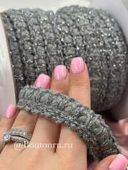 Тесьма плетеная серая с серебристым люрексом