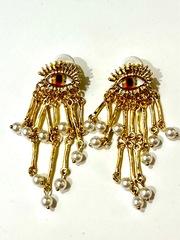 73344- Серьги YELLOW EYE в стиле Schiaparelli с подвесками из речного жемчуга