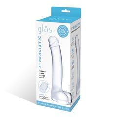 Прозрачный стеклянный фаллос с мошонкой Curved G-Spot - 18 см. - 