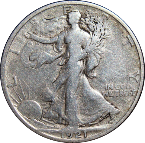 50 центов США Шагающая свобода 1921 г Двор S