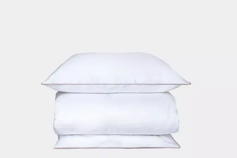 Постельное белье 2 спальное евро Mollen белое с пудровым кантом