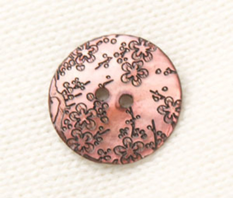 Пуговица перламутровая круглая розовая с серыми цветами, 22 мм