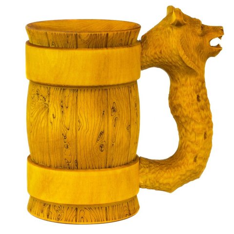Кружка пивная деревянная WOOD&GOOD Bear с резной ручкой, 500 мл