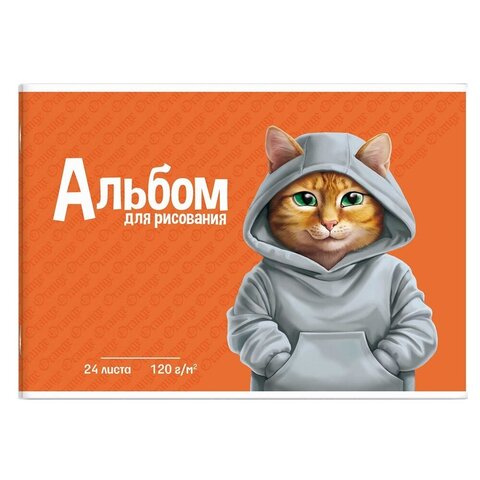 Альбом для рисования 24 л, арт. 66916 РЫЖИЙ КОТ /А4 блок - белый офсет 120 г/м?, обложка - полноцветная печать, сплошной УФ-лак, мягкий переплёт (2 скобы)/