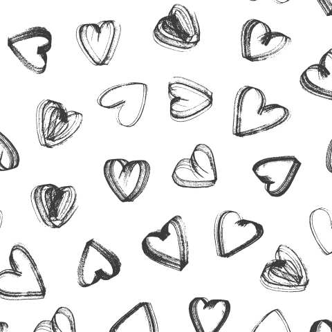 Рисунки черно белых сердечек