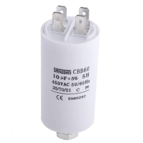 Конденсатор CBB60 10uF 450V (4 клеммы, с болтом) VEBEX 513010
