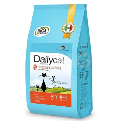 Dailycat KITTEN корм для котят с индейкой и рисом 1,5 кг