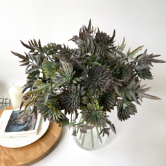 Искусственная зелень  - календула флористическая, цвета Баклажана пепельного, 3 объемные ветки, букет 31 см.