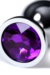 Серебристая коническая анальная пробка с фиолетовым кристаллом - 8 см. - 