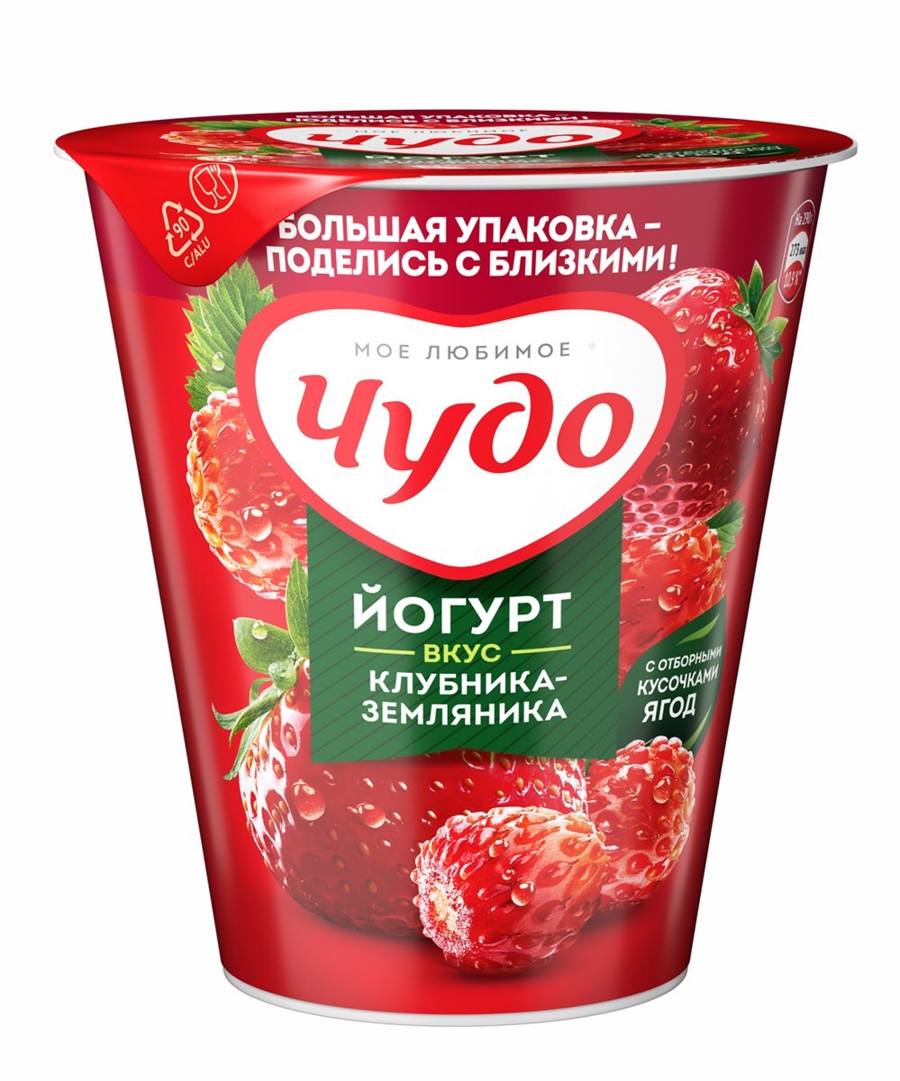 Йогурт Чудо Клубника-земляника 2%, 290г БЗМЖ с доставкой по Новосибирску.  Гипермаркет МЕГА-Гастроном.