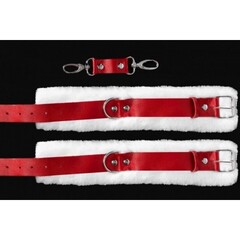 Наручники из натуральной кожи с мехом красные