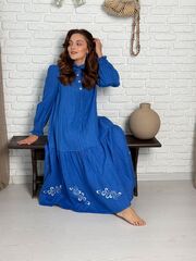 Любавушка. Платье льняное в пол с вышивкой по низу PL-422574