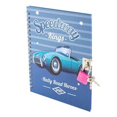 Блокнот в футляре, 18 см * 22 см, гребень, Alingar, глиттер, ручка, замочек, линия, 45 л., "Авто", синяя