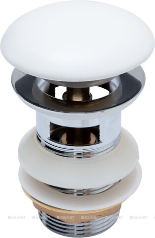 Aquanet 333928 Донный клапан латунь с переливом крышка керамика белый матовый (333928)