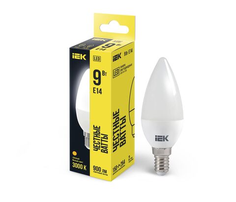 Лампа LED C35 свеча 9Вт 230В 3000К E14 IEK