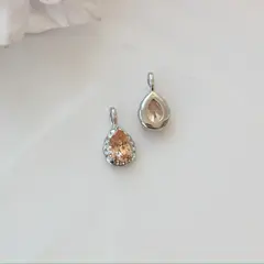 Подвеска Капля с персиковым фианитом, 15*8 мм, родий, П432