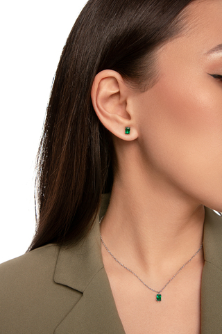 Серьги-пусеты "Льдинки" из серебра с изумрудным фианитом