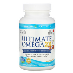 Nordic Naturals, Ultimate Omega 2X Teen, Ages 12-18, Strawberry, 60 Mini Soft Gels