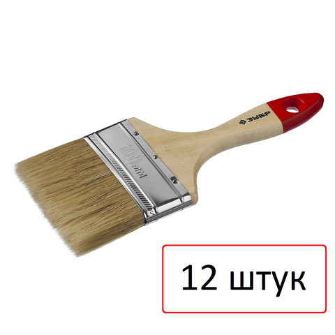 ЗУБР Универсал 100 мм, 4'' светлая натуральная щетина, деревянная ручка, Плоская кисть, МАСТЕР (4-01003-100) 12 шт