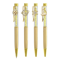 Ручка шариковая, автоматическая, Basir, синие чернила, золотой корпус со стразами и подвеской, 36 шт
