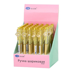Ручка шариковая, автоматическая, Basir, синие чернила, золотой корпус со стразами и подвеской, 36 шт