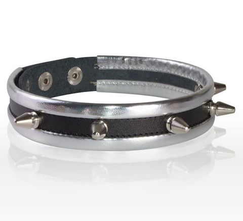 Серебристо-черный узкий ошейник с шипами - Sitabella BDSM accessories 3125-16