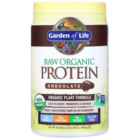 Garden of Life, Органический протеин RAW, органическая растительная формула, шоколад, 660 г (23,28 унции)