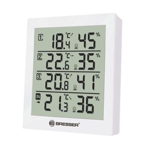 Метеостанция BRESSER Temeo Hygro Quadro, 3 термодатчика, гигрометр, белый, 73258