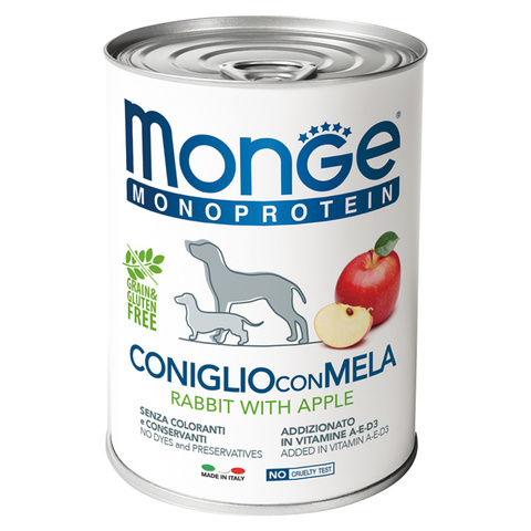 Monge Dog Monoprotein Fruits для собак паштет из кролика с яблоком, банка (400 г)