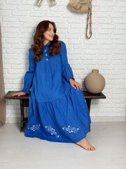 Любавушка. Платье льняное в пол с вышивкой по низу PL-422574