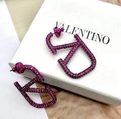 Серьги Valentino в розовом родаже ( фуксия) в обсыпке из камней
