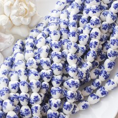 Бусина Сердце, керамика, белая с синей росписью, 12 мм, 1 нить, К084