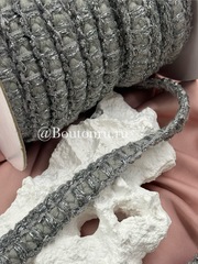 Тесьма плетеная серая с серебристым люрексом