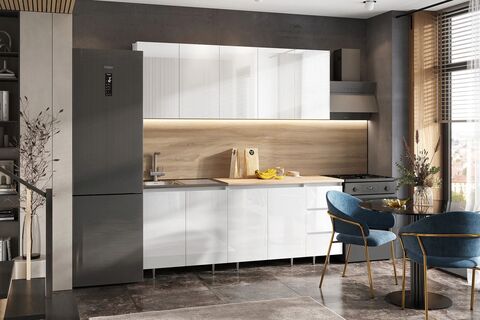 Кухня Челси 2,0м (Белый глянец, Дуб Крафт (Дуб вотан))